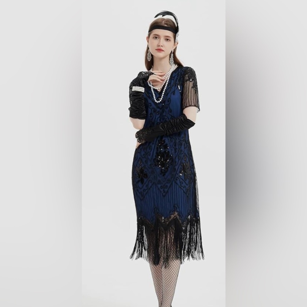 Flapper Costume Dress and Accessories, Large